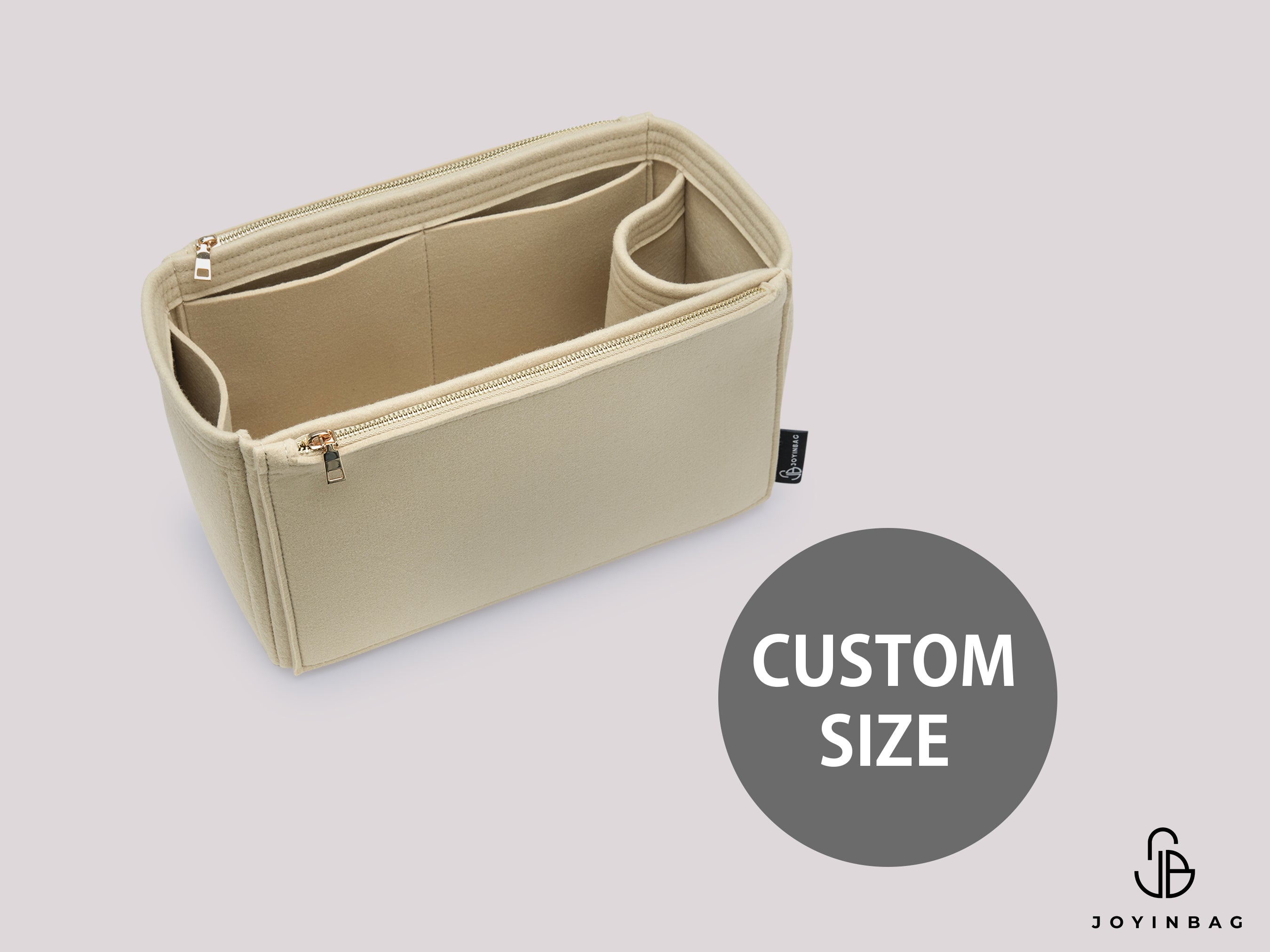 Custom Size Custom Bag Organizer – Bottle Holder & Zipper Pockets (Gold/Silver Hardware)