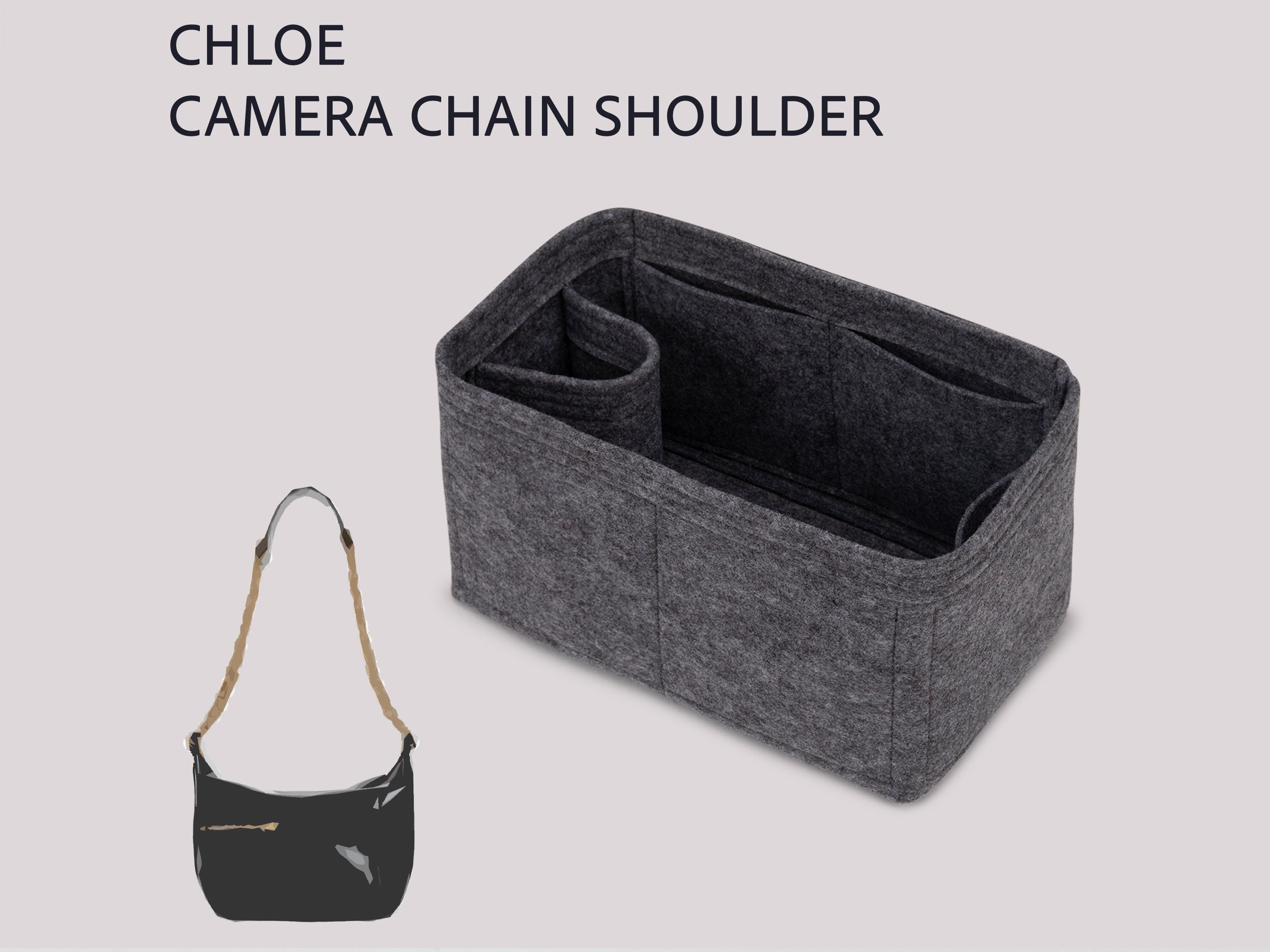 Camera Chain Bag Organizer Insert with Bottle Holder and Outer Pocket