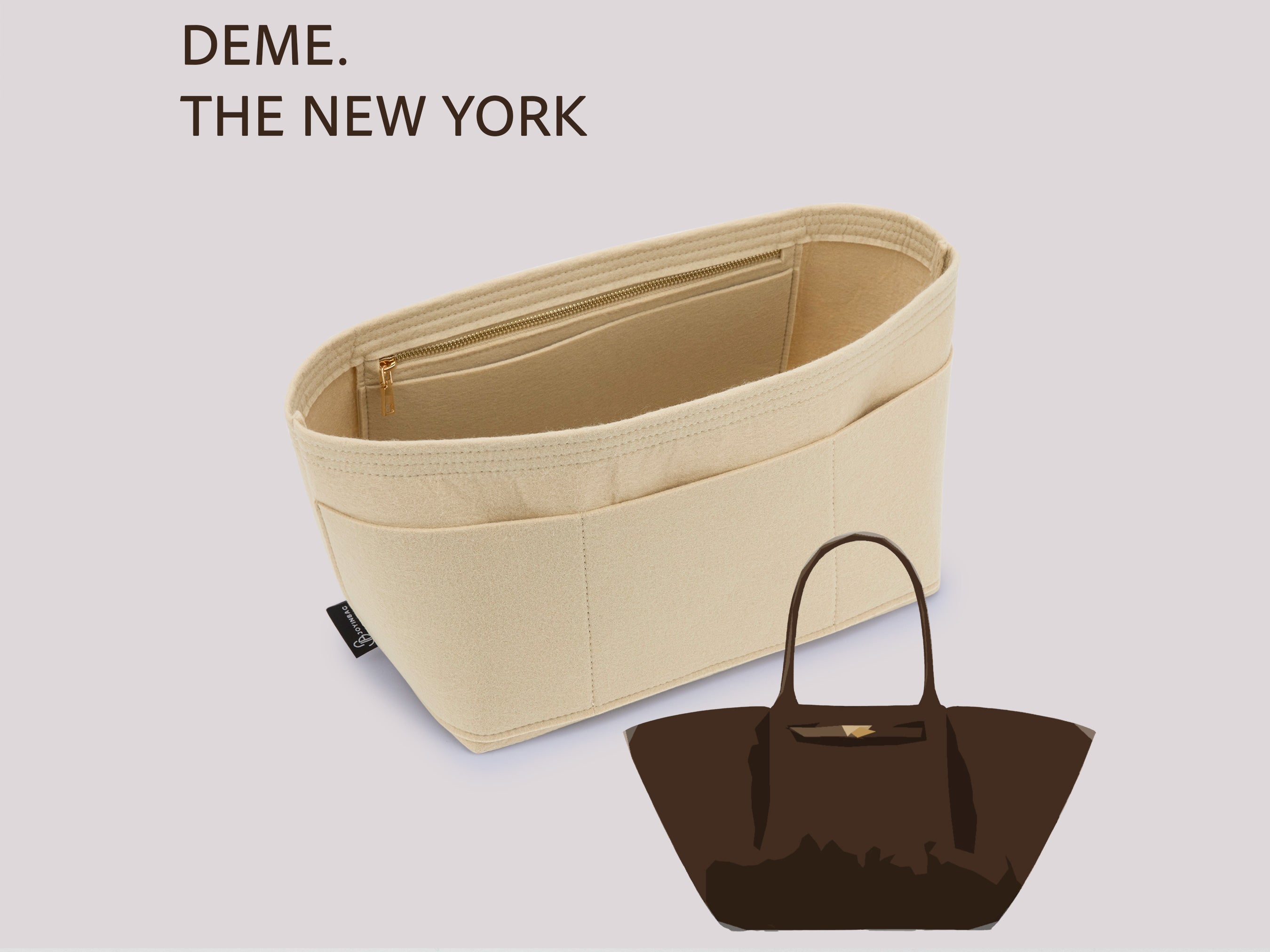 DeMellier New York Tote Felt Bag Organizer with Zipper Pocket