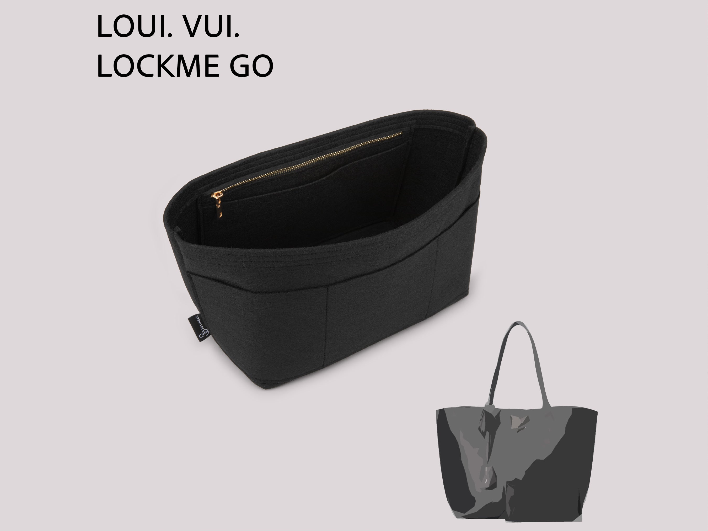 Lockme Go Bag Organizer Insert, Felt Liner with Zipper and Exterior Pockets