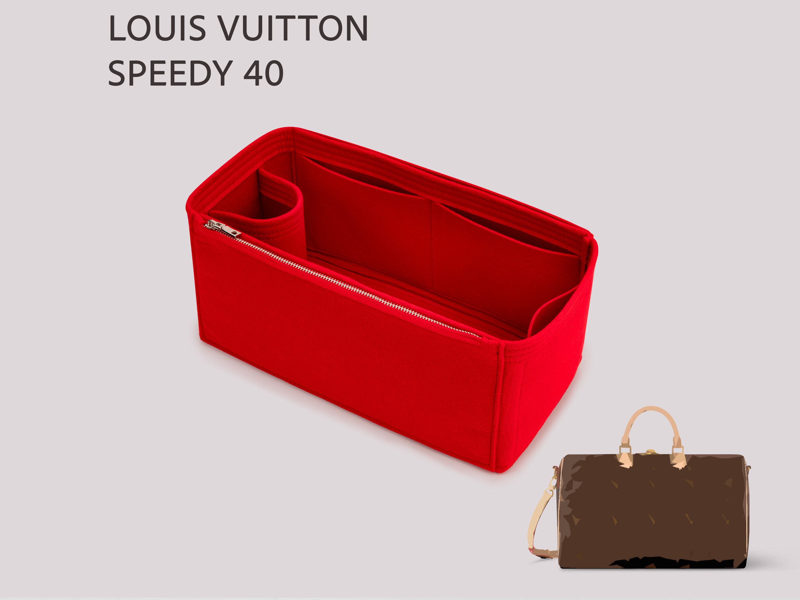Louis Vuitton Speedy 40 Felt Bag Organizer With Zipper Pocket