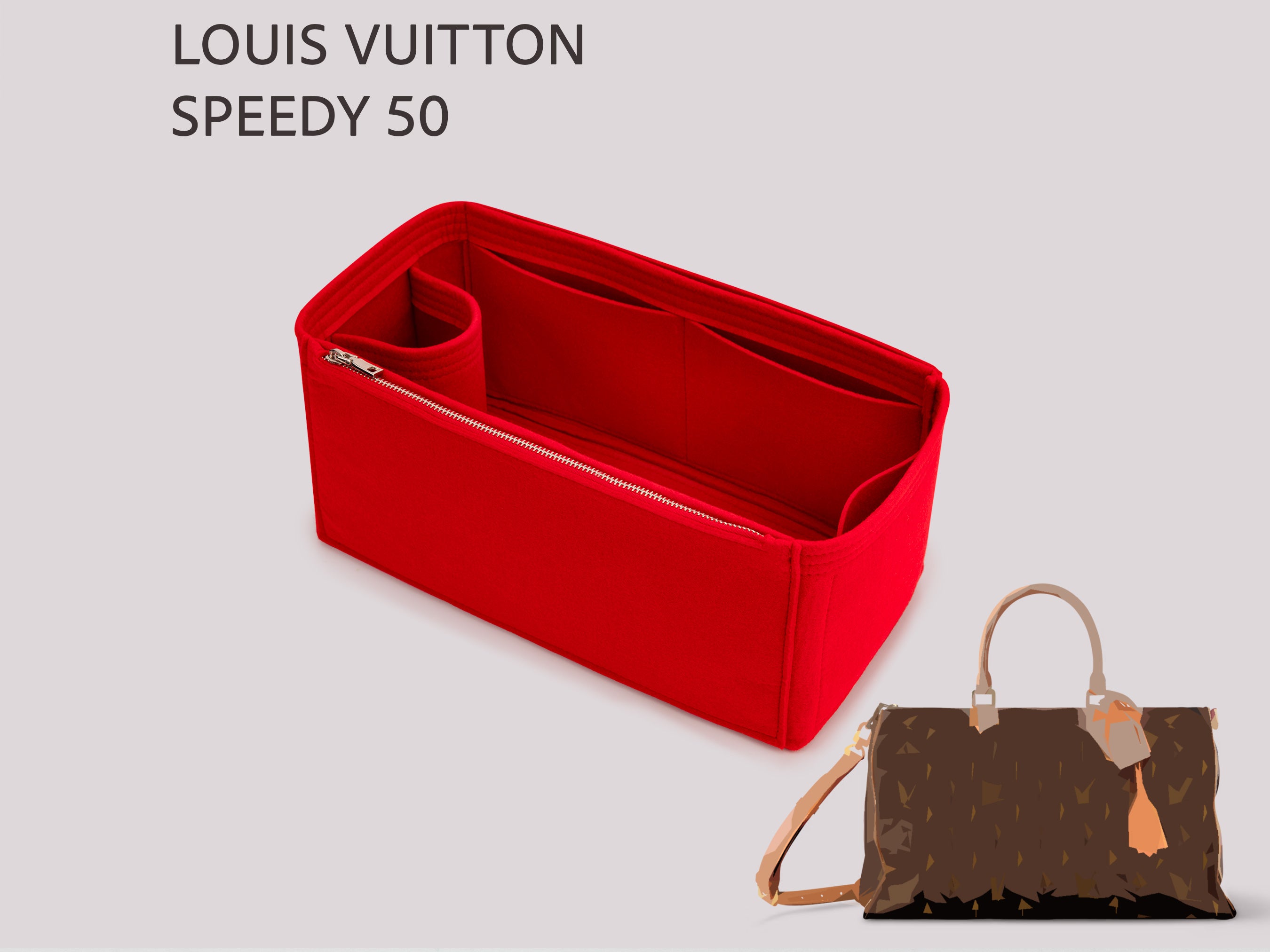 Louis Vuitton Speedy 50 Felt Bag Organizer With Expanded Pocket Layout