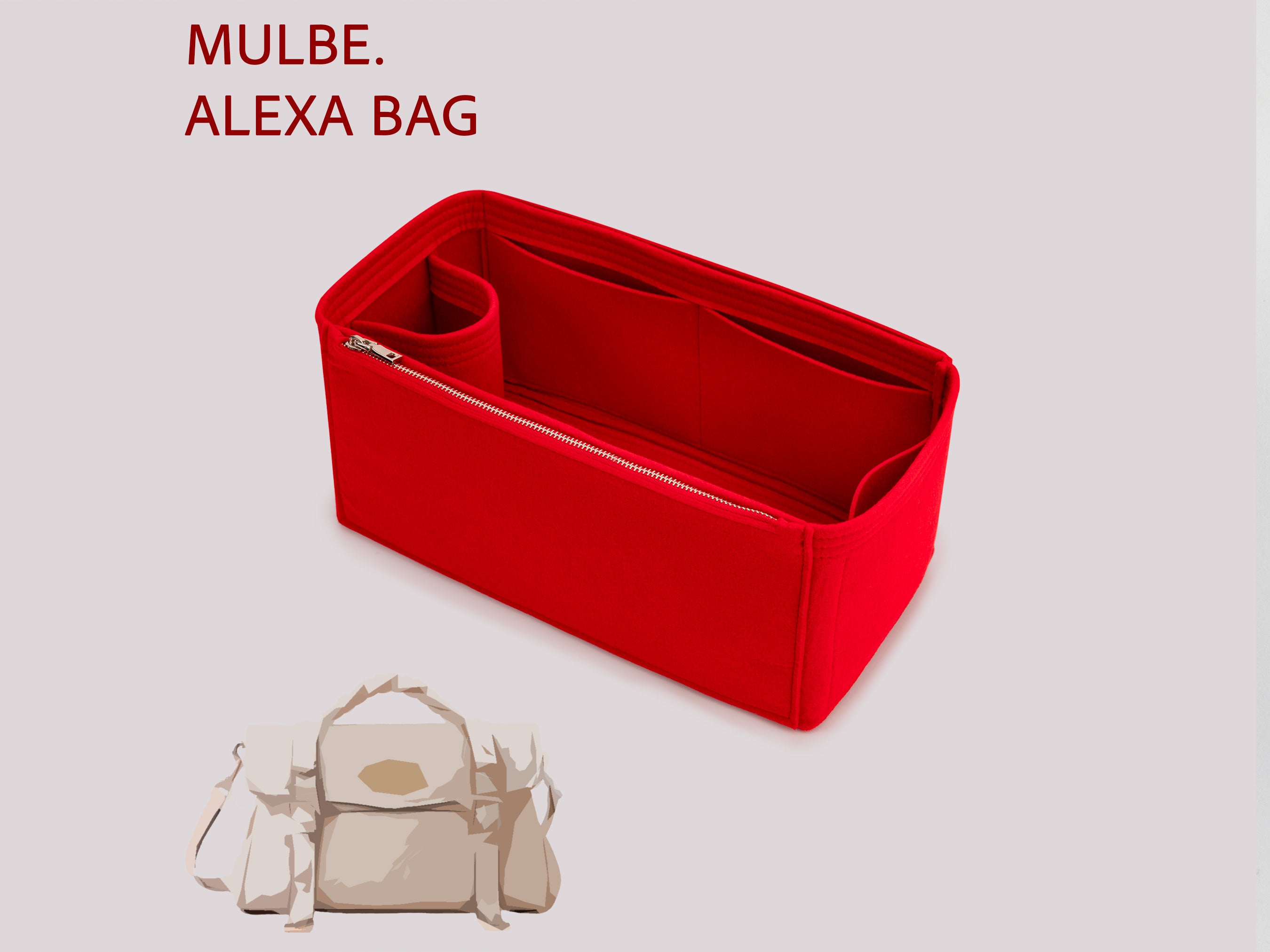 Alexa Felt Bag Organizer with Zipper Pocket and Bottle Holder
