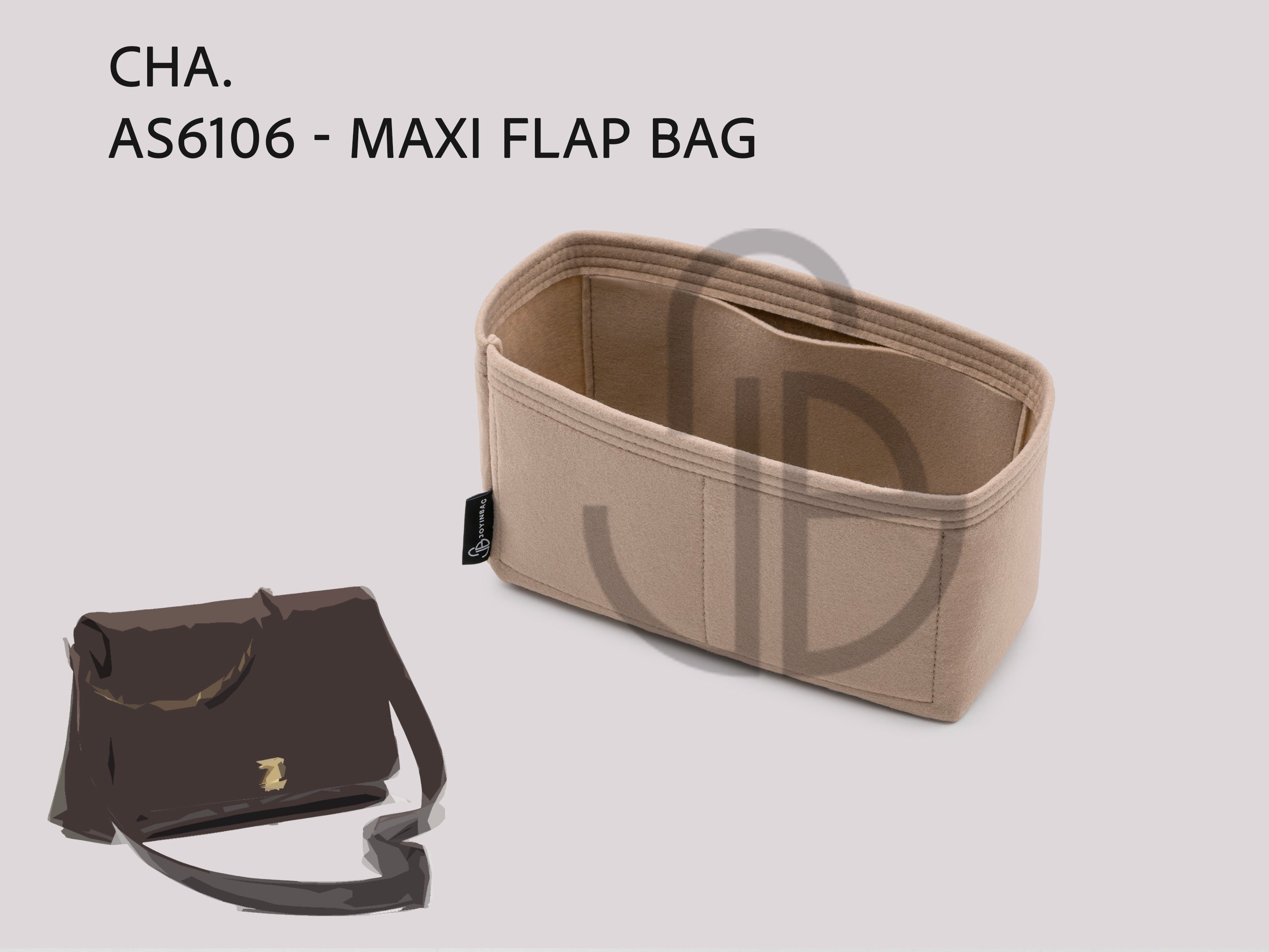 AS6106 Maxi Flap Bag Organizer Insert – Felt Purse Organizer 3 Inner Pockets 2 mm