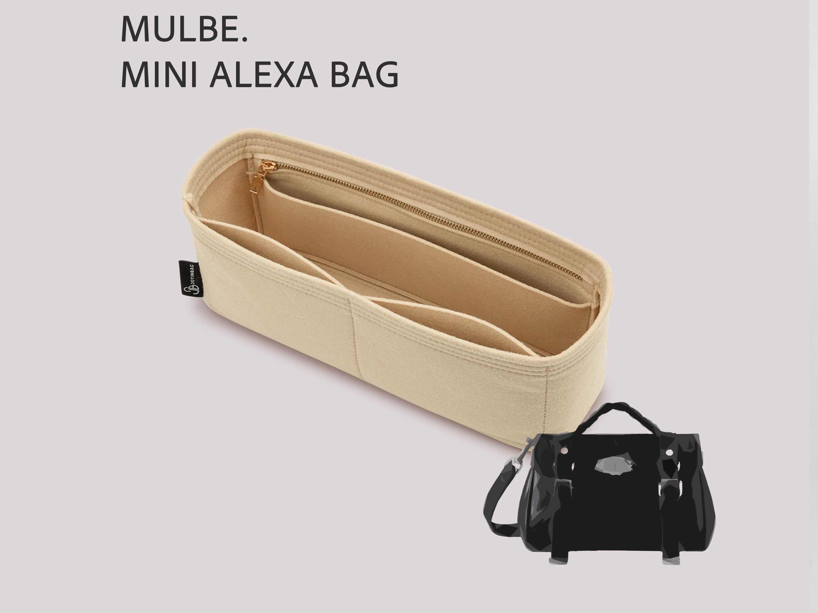 Mini Alexa Felt Bag Organizer with Zipper Pocket, Structured Insert for Small Handbags