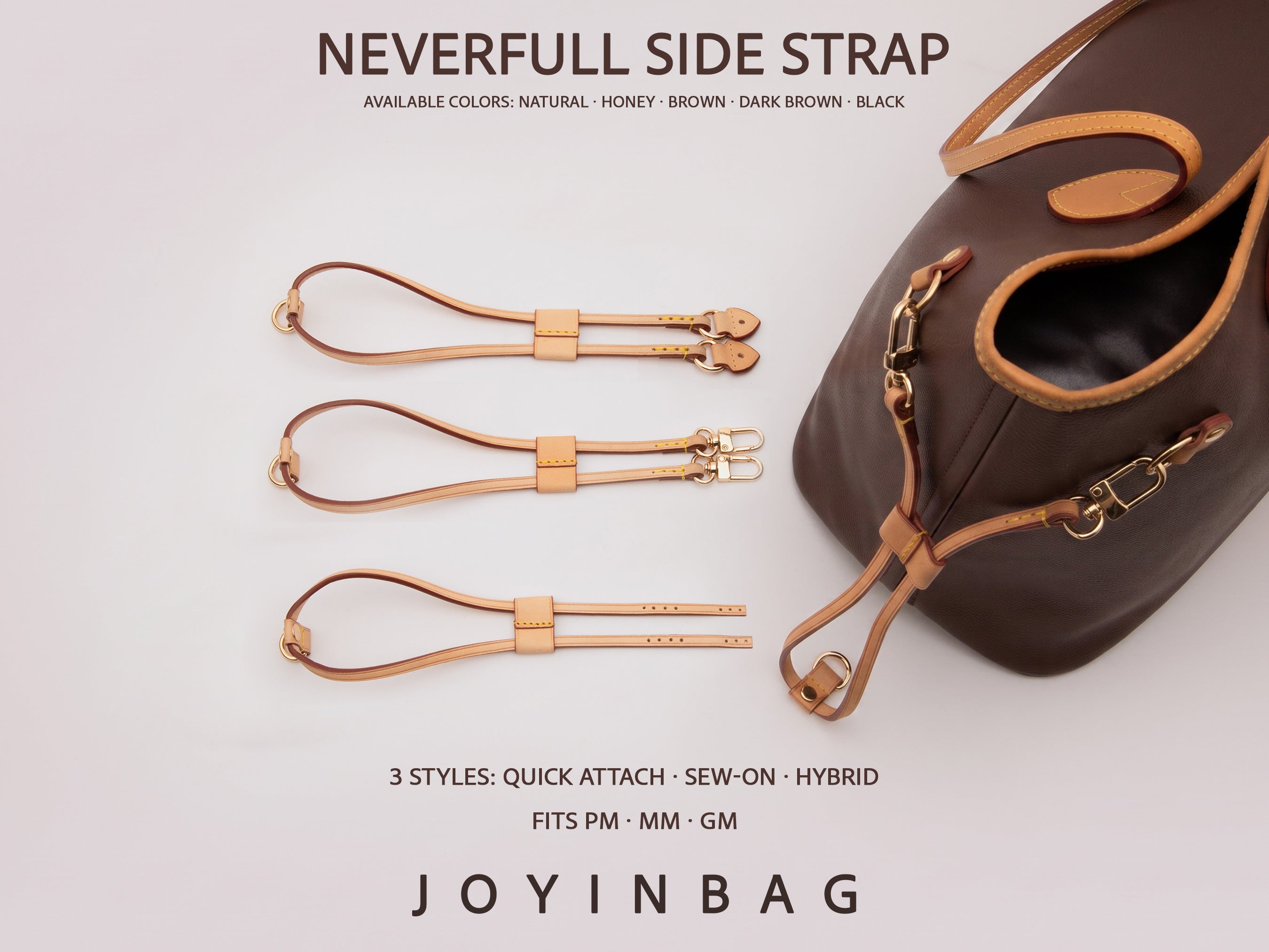 Neverfull Side Strap Replacement, Leather Replacement Straps, PM MM GM, Quick Attach or Sew-On