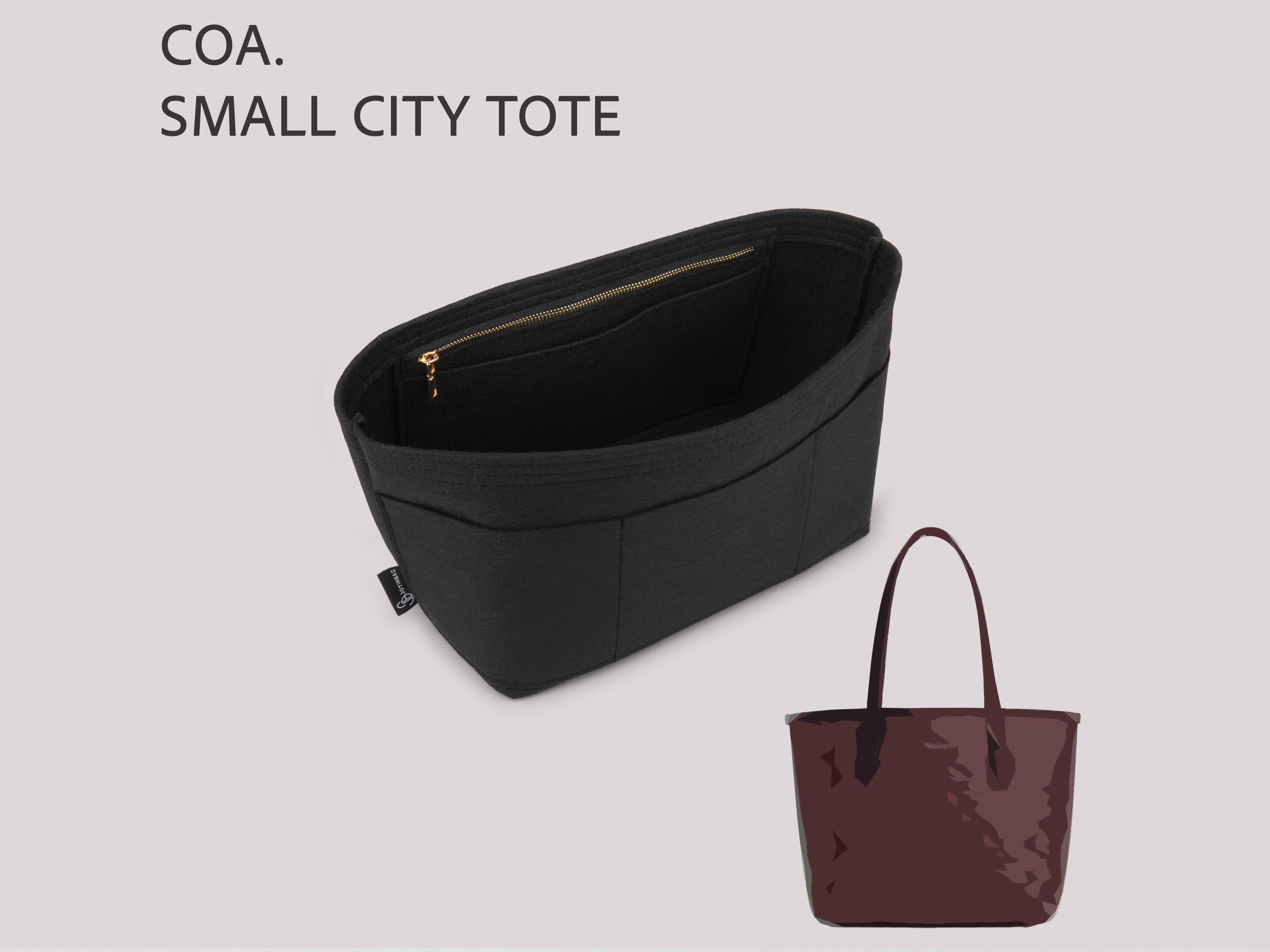 Coach Small City Tote Organizer with Zipper Pocket and Structured Felt Insert