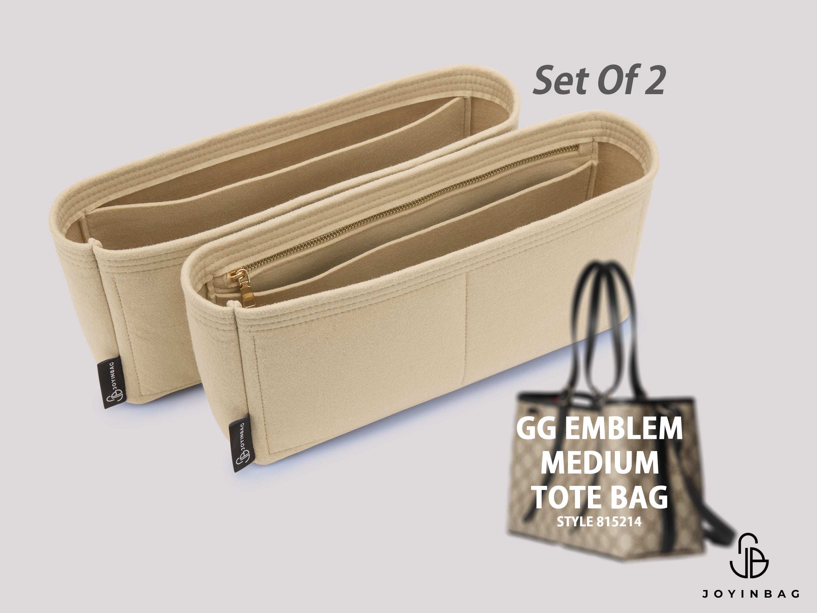 Gucci Emblem Medium Tote Bag 815214 Organizer Set – 2 Compartment Fit