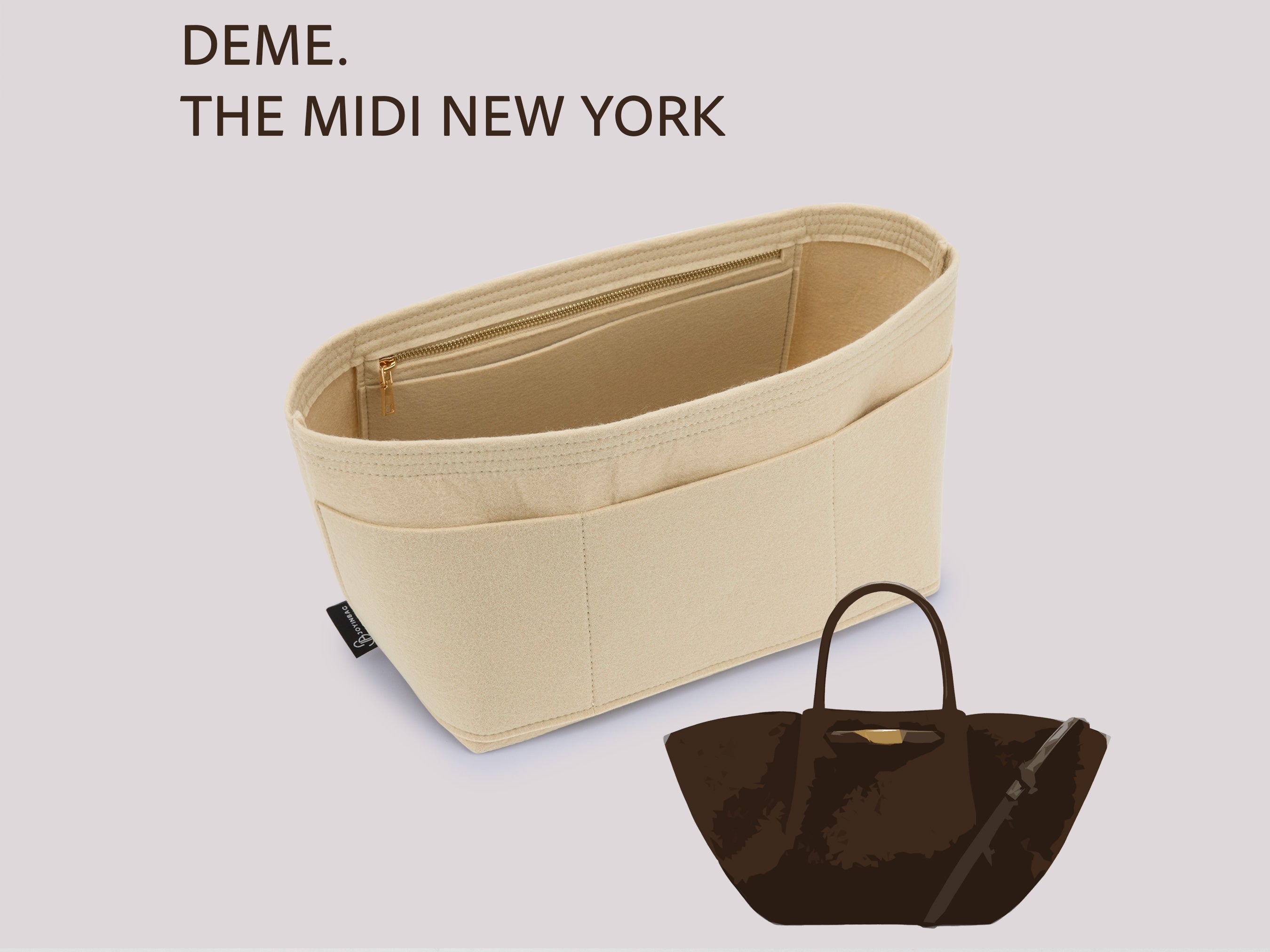 DeMellier Midi New York Felt Bag Organizer with Zippered Pocket