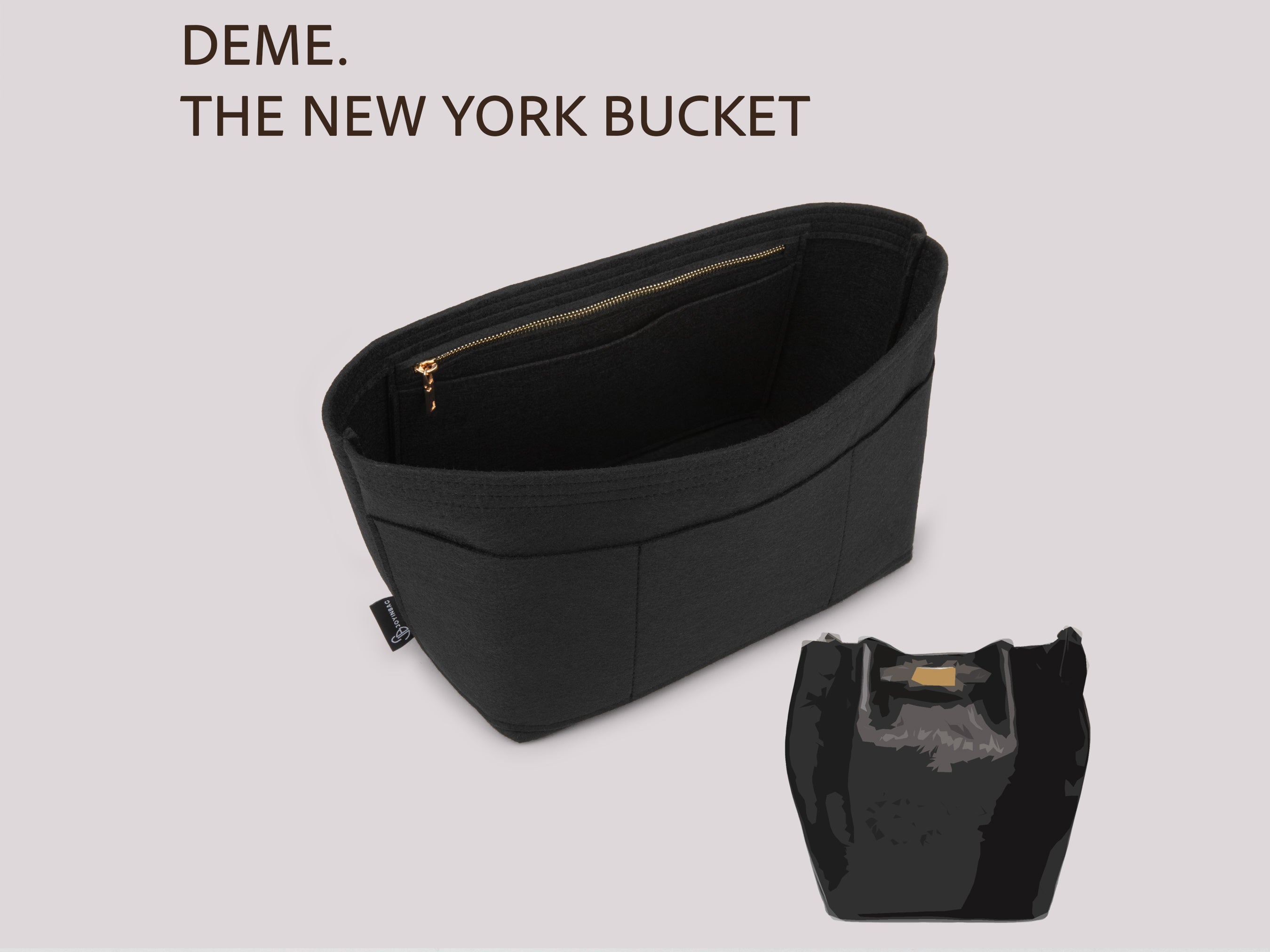 DeMellier New York Bucket Felt Bag Organizer with Zippered Pocket
