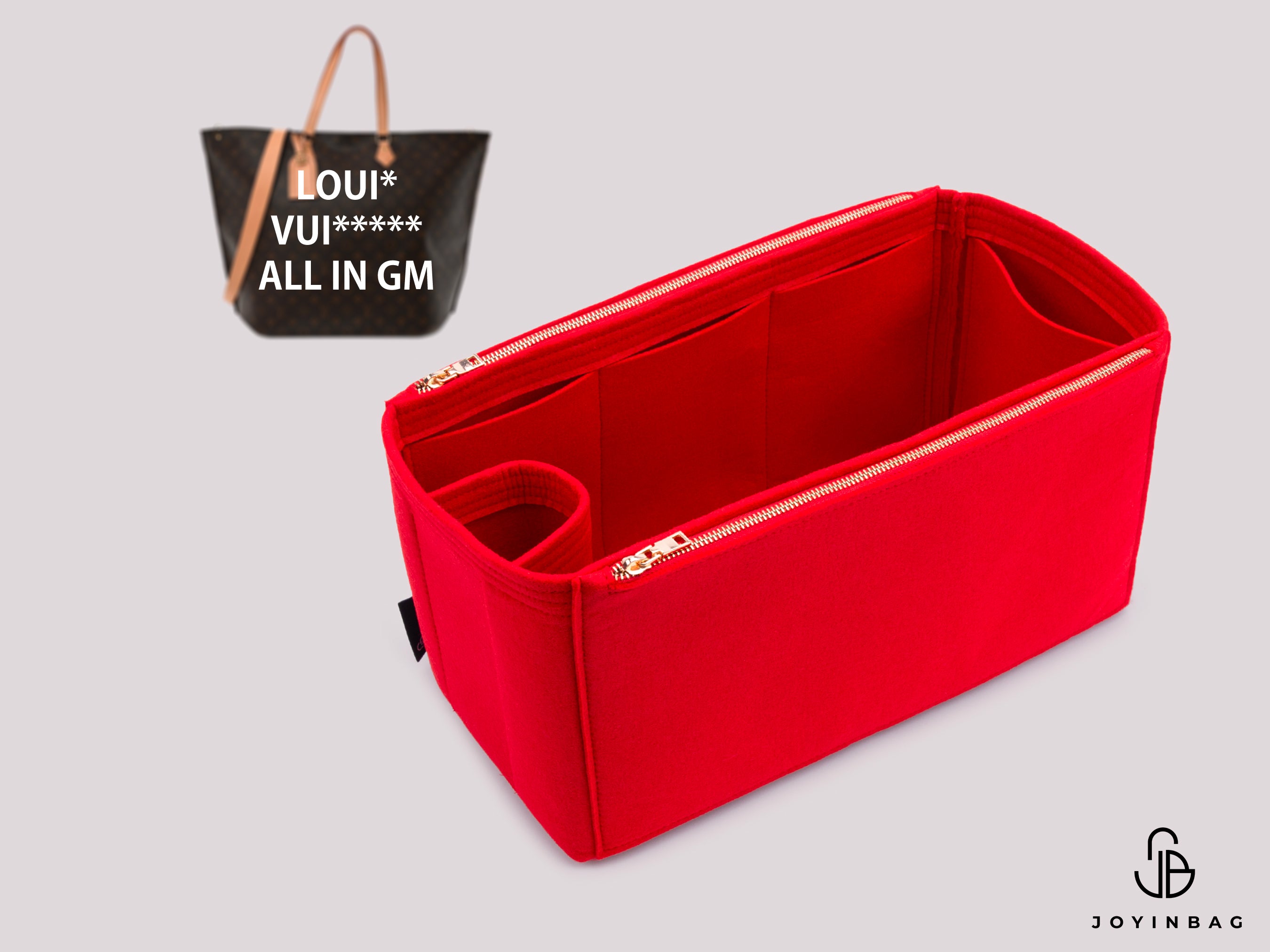 Bag Organizer for LV All in GM |Inside Pockets, Bottle Holder & 2 External Zipper Compartments
