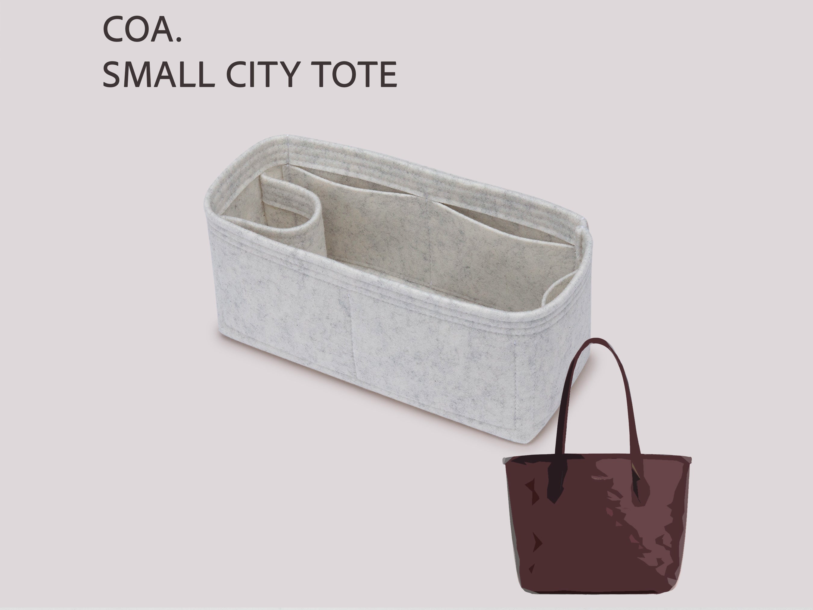 Coach Small City Tote Organizer with Bottle Holder and Structured Felt Insert