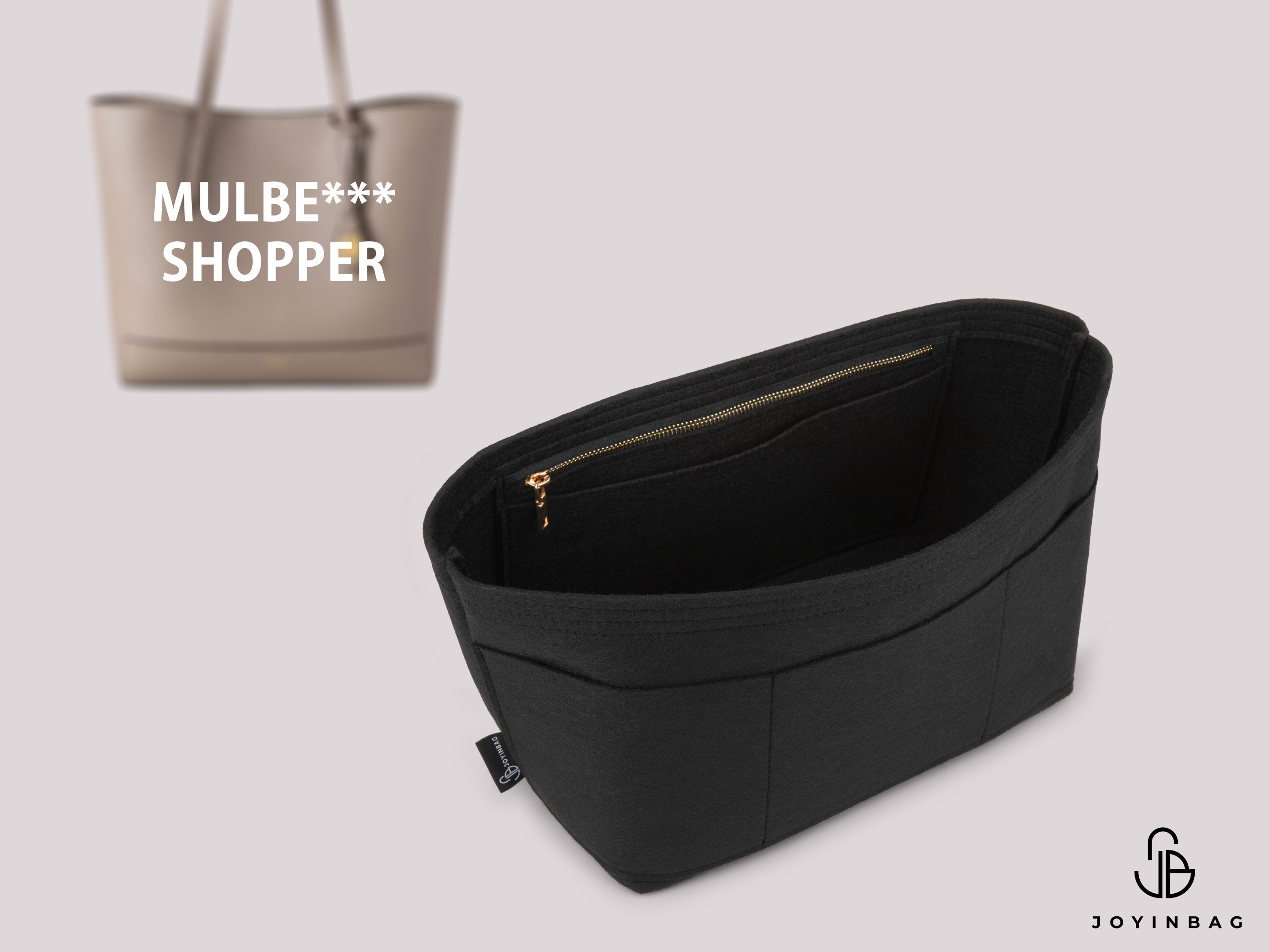 Mulberry Shopper Felt Organizer – 5 Inside & 3 Outside Pockets with Secure Zipper Options