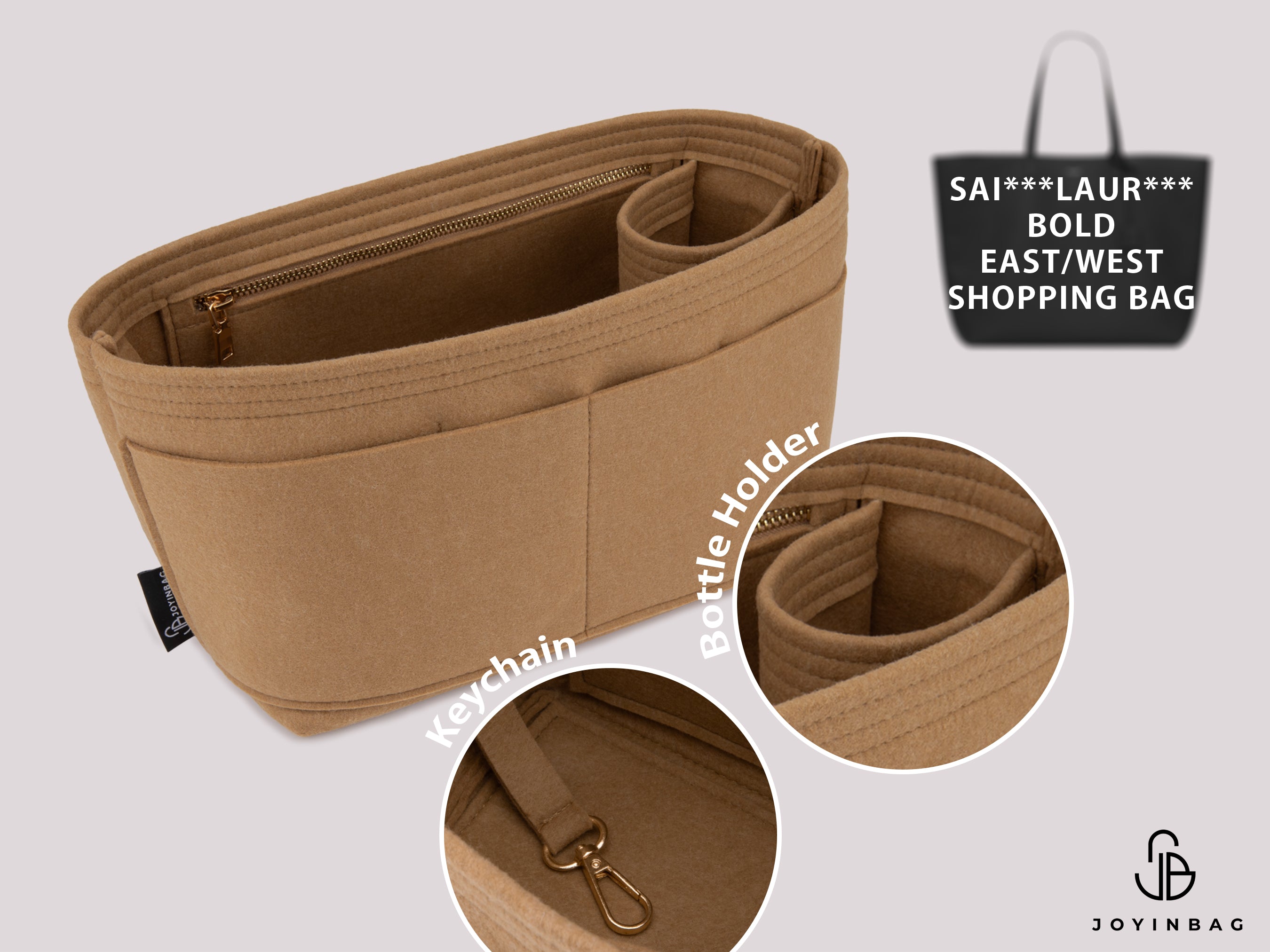 YSL Bold East West Shopping Bag Organizer – Inside Zipper, Bottle Holder & External Pockets