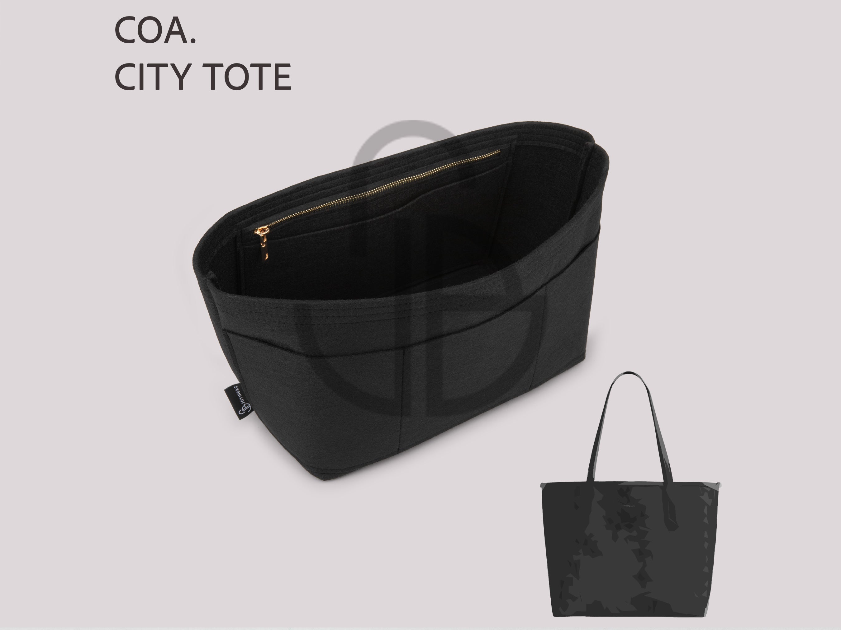 Coach City Tote Organizer with Zipper Pocket and Structured Felt Insert