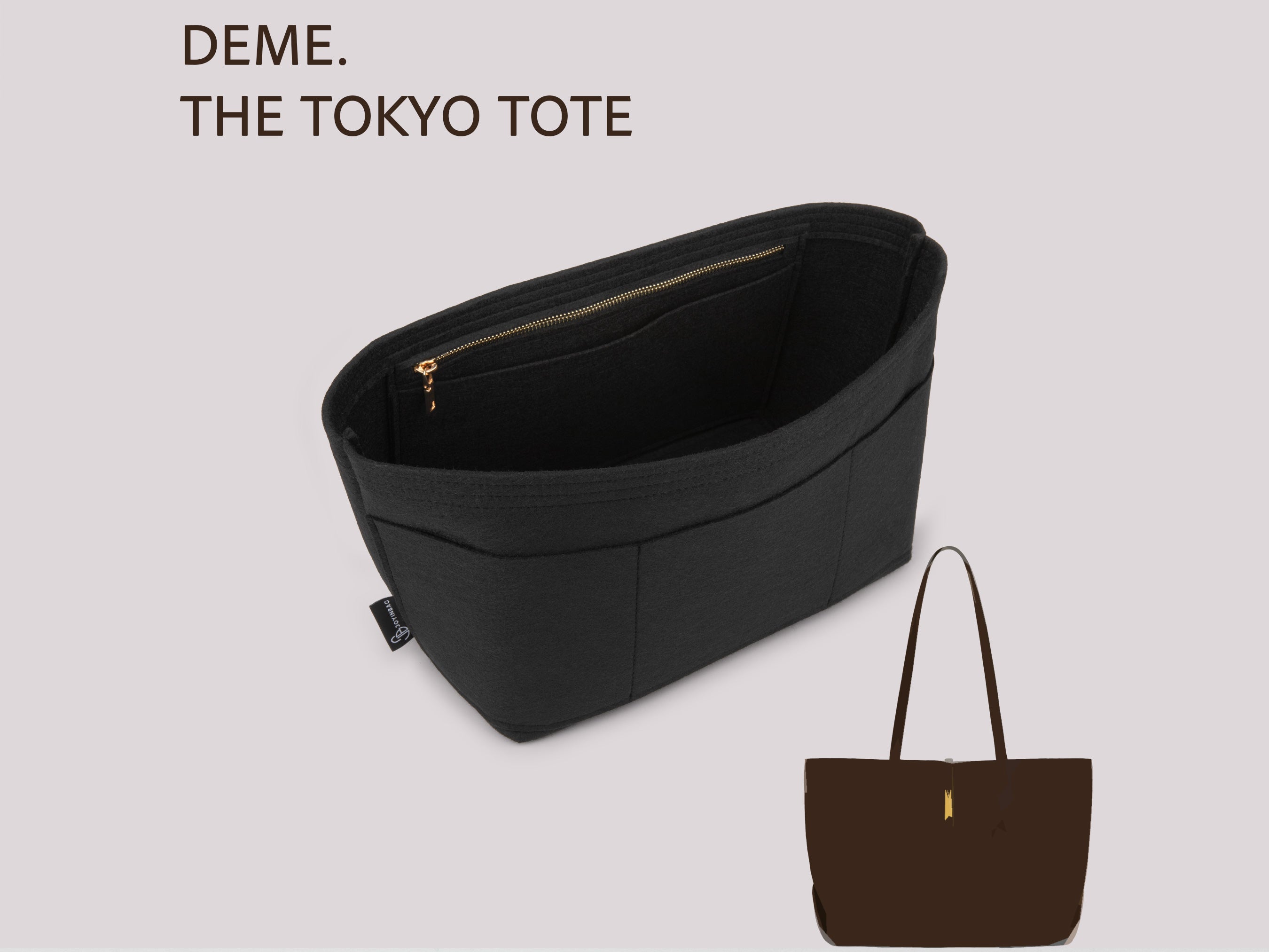 DeMellier Tokyo Tote Felt Bag Organizer with Zippered Pocket