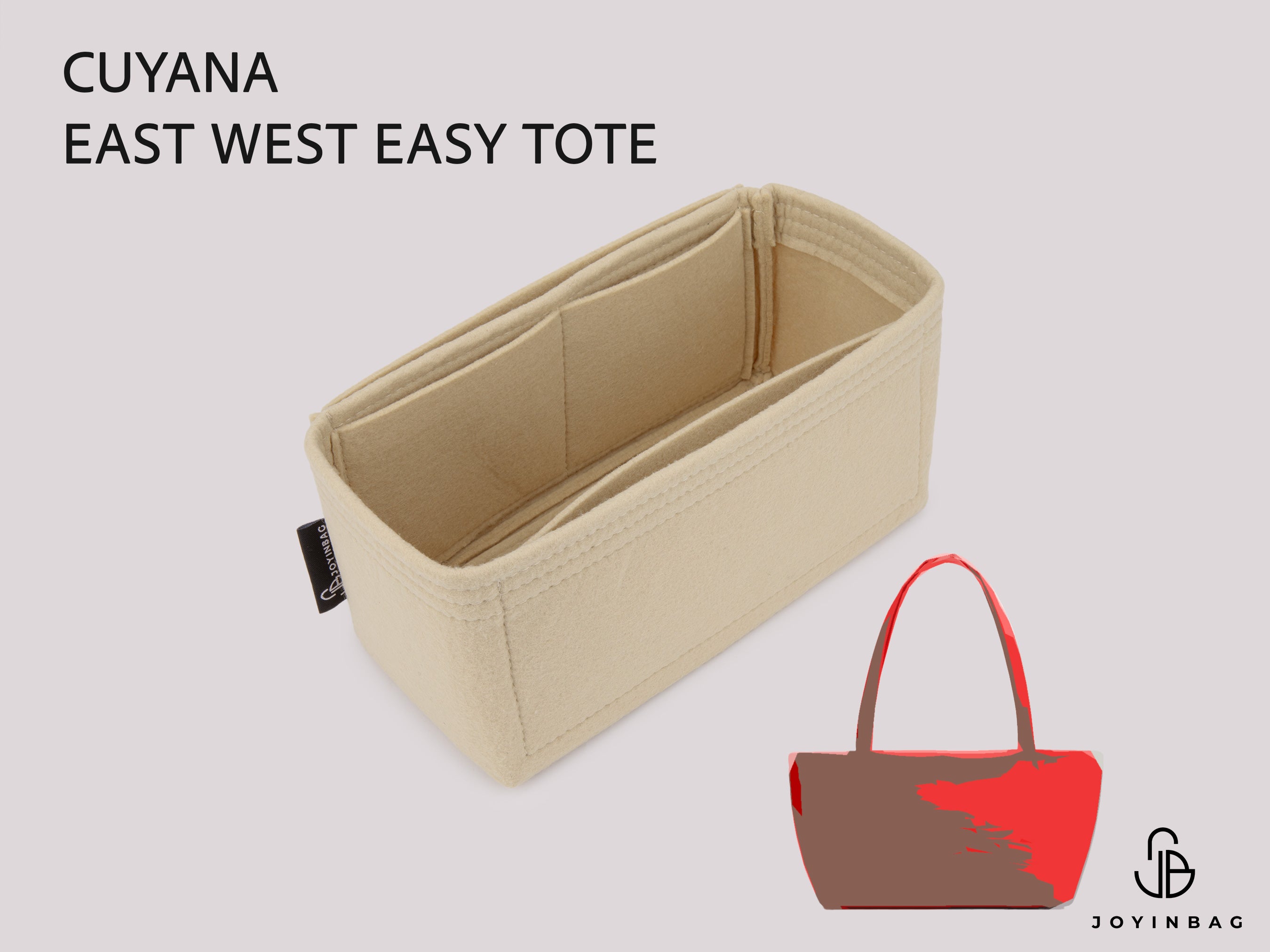 Cuyana East West Easy Tote Bag Organizer Insert, Felt Purse Organizer for Easy Tote