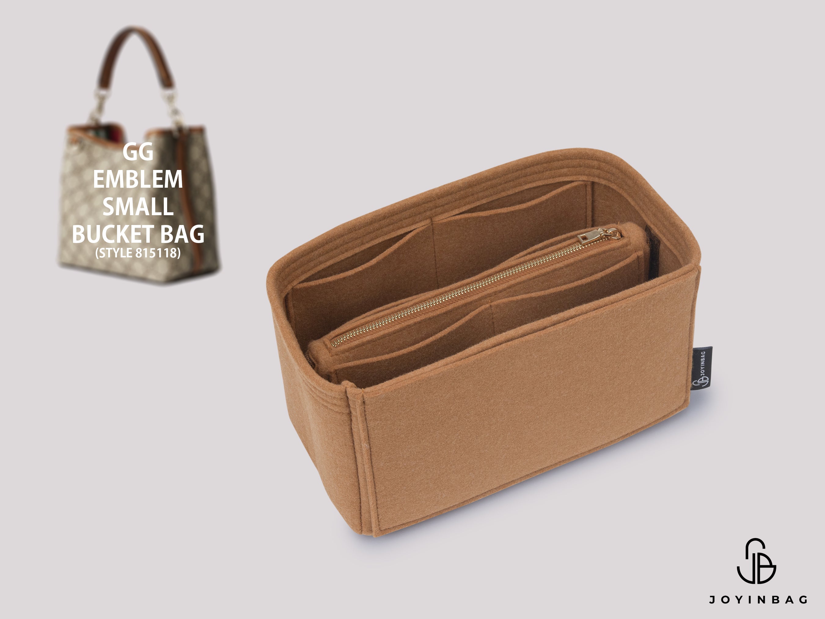 GG Emblem Small Bucket Bag Organizer – Inside Pockets & Removable Zippered Pouch