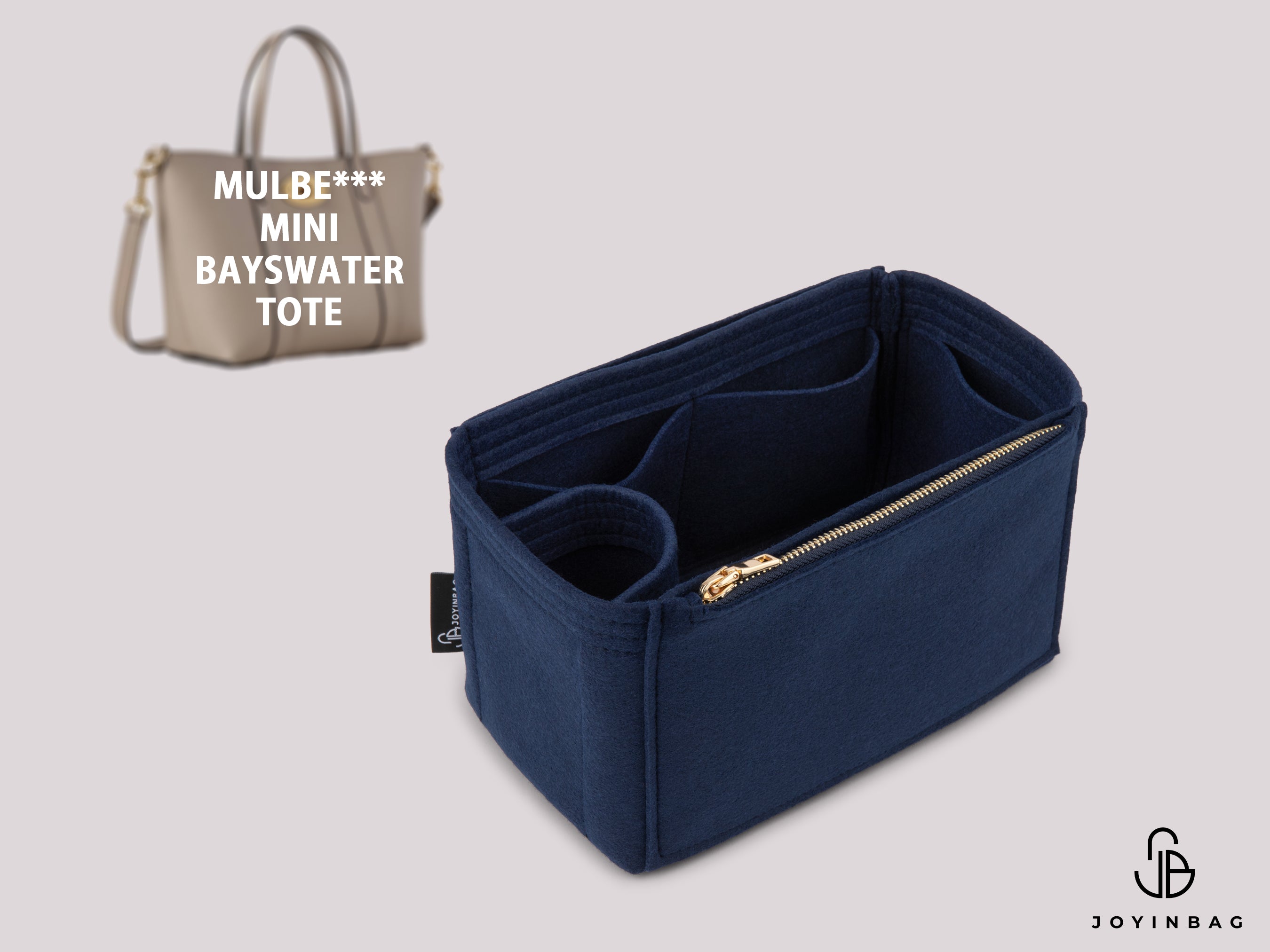 Mulberry Mini Bayswater Tote Insert – 2mm & 3mm Felt, 36 Colors, Secure Zipper Options