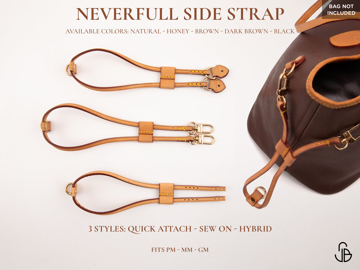 Neverfull Side Strap Replacement, Leather Replacement Straps, PM MM GM, Quick Attach or Sew-On