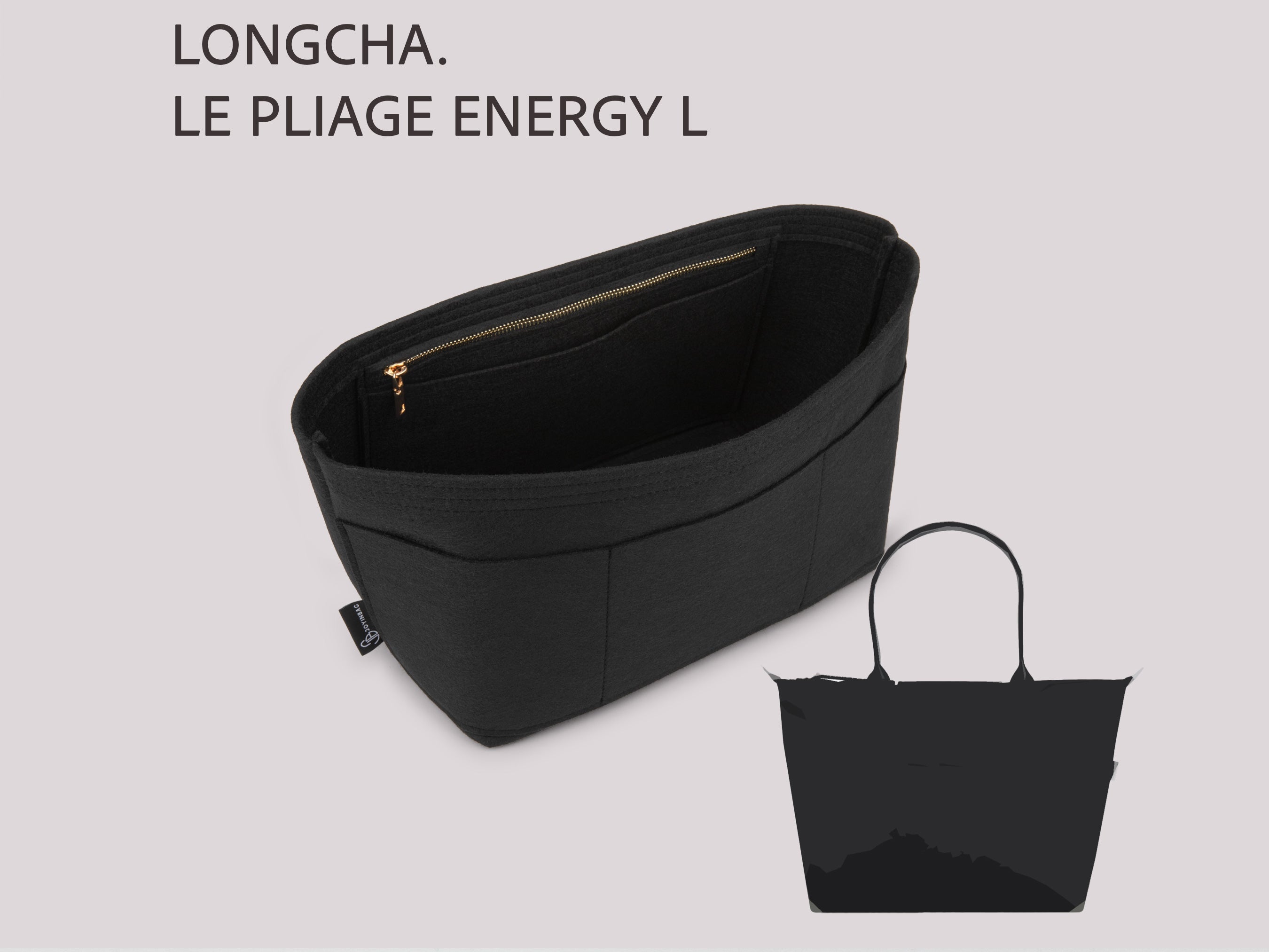 Le Pliage Energy L Felt Handbag Organizer with Zippered Pocket