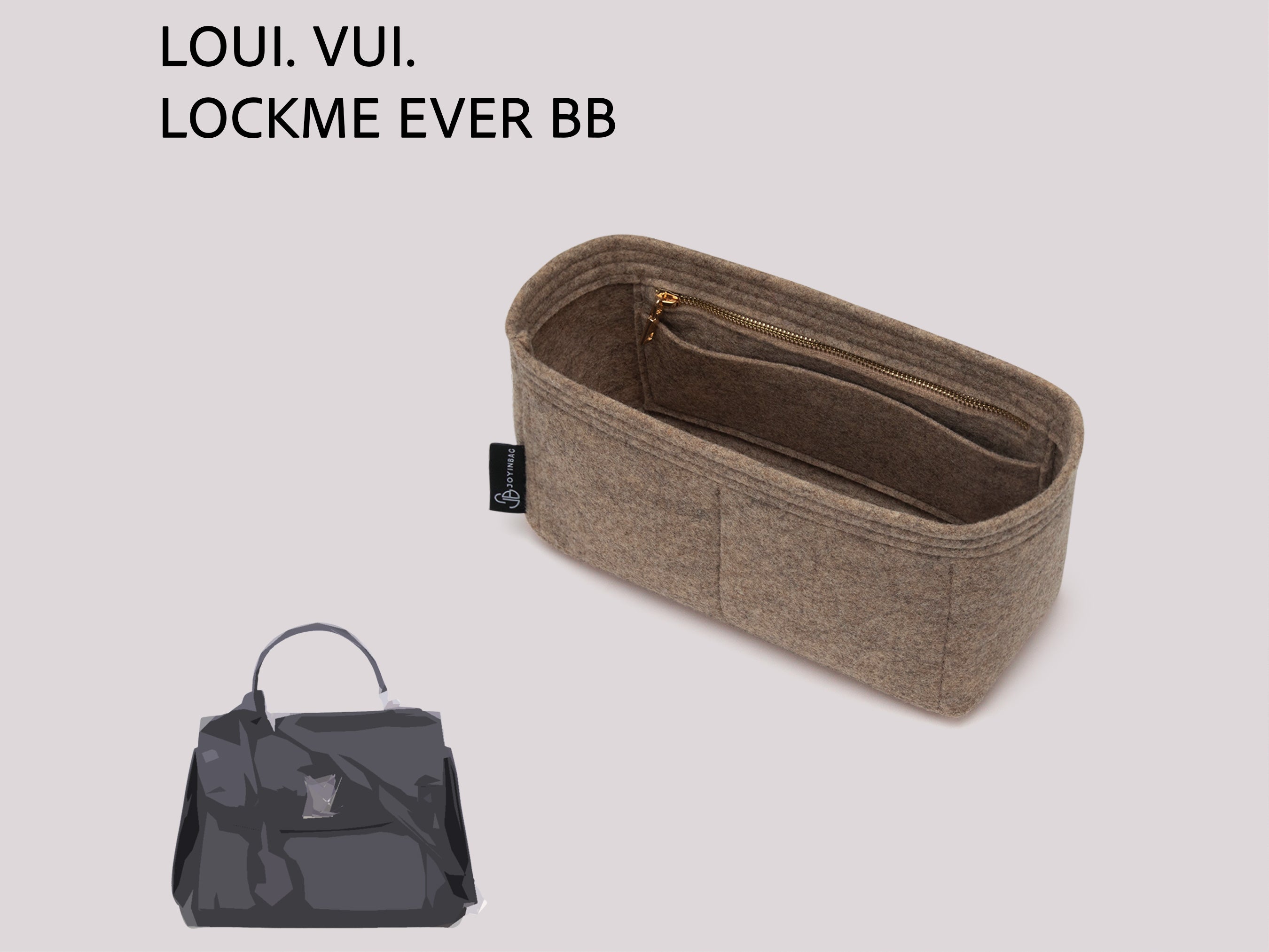 Structured Felt Insert for Lockme Ever BB Bag with Zippered Interior Pocket