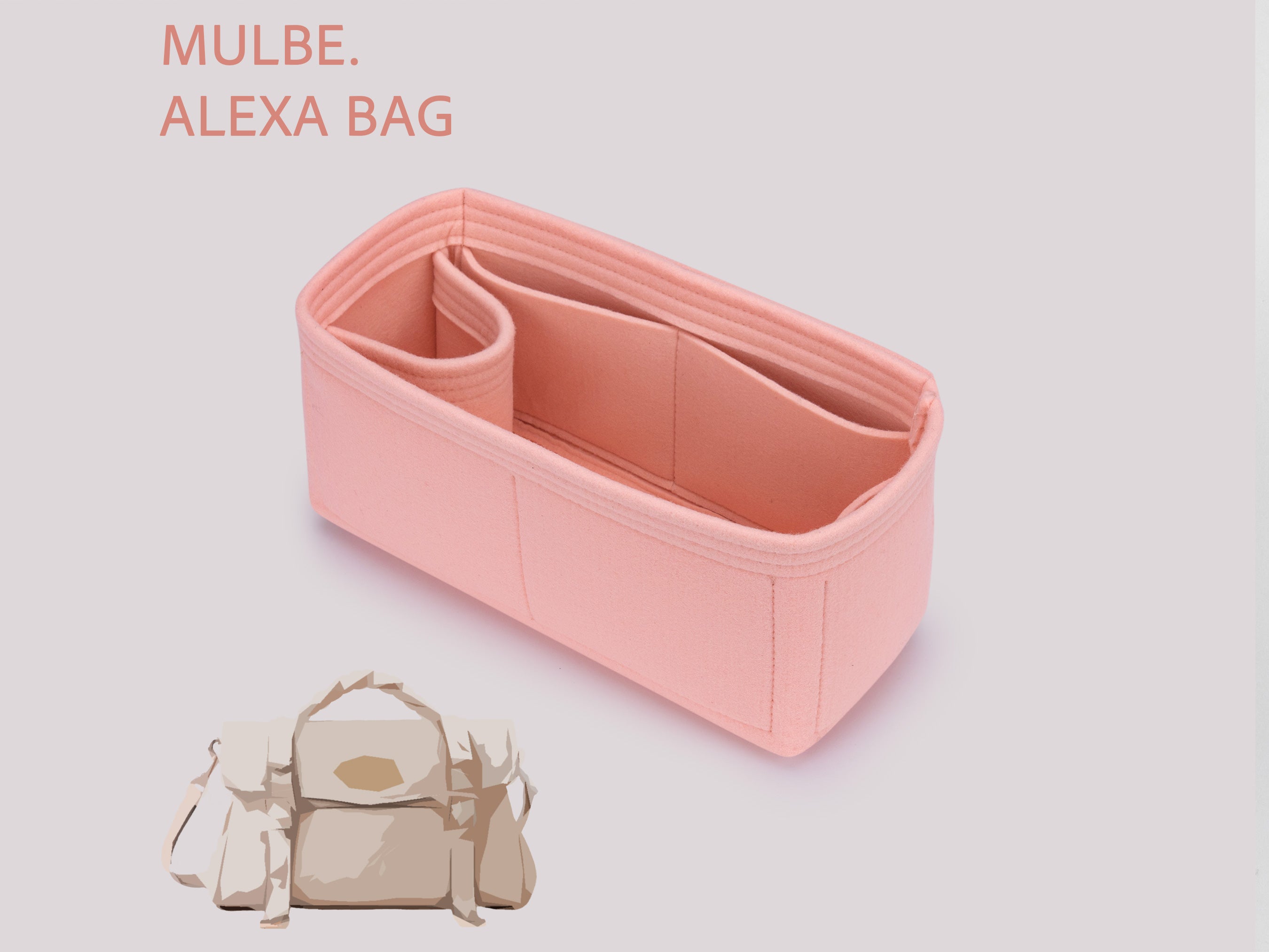 Alexa Felt Bag Organizer Insert with Bottle Holder and Interior Pockets