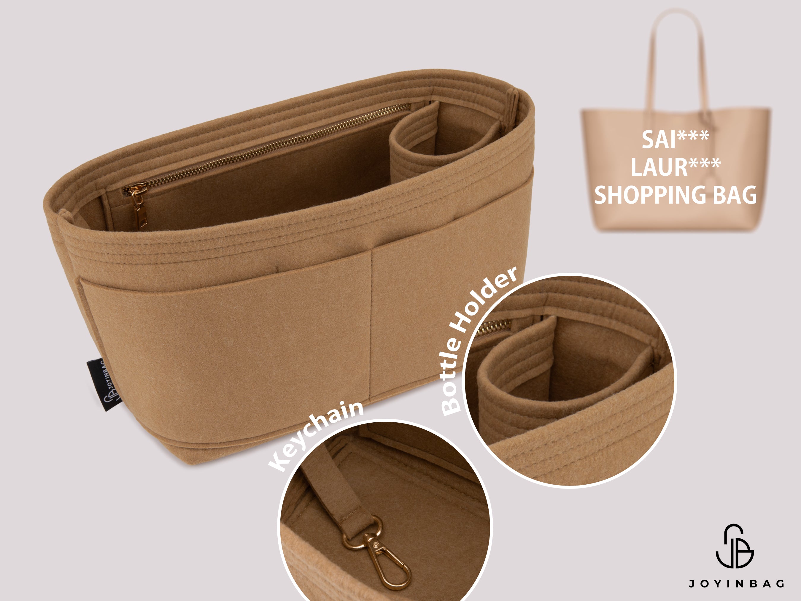 YSL Bold Shopping Bag Organizer – Inside Zipper, Bottle Holder & External Pockets