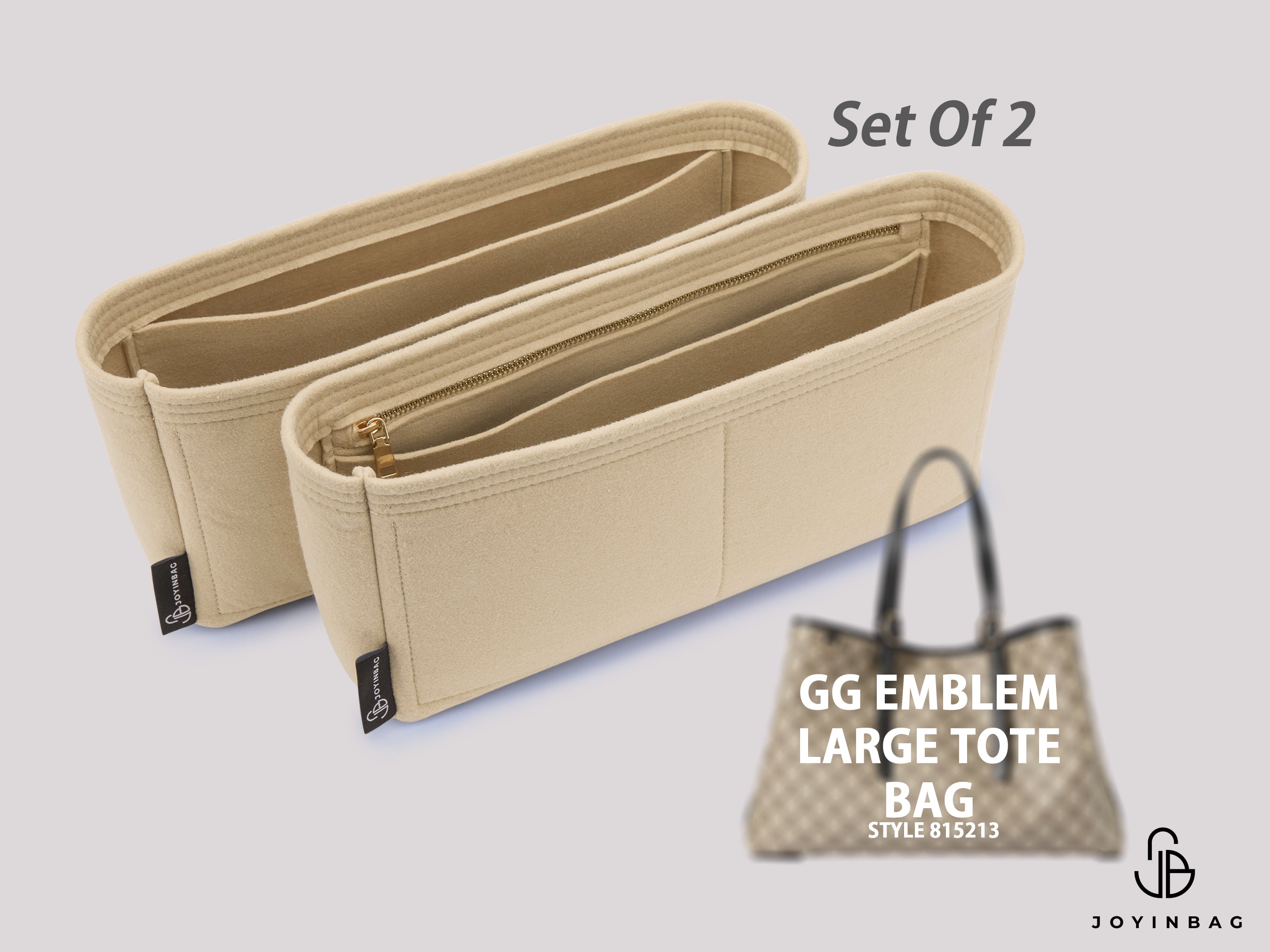 GG Emblem Large Tote Bag ‎815213 Organizer Set – 2 Compartments, Perfect Fit