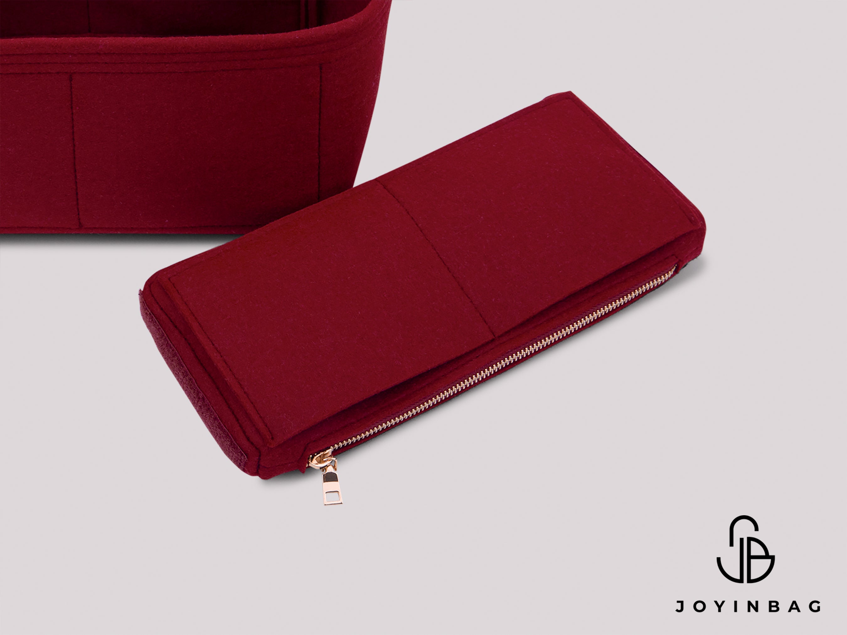 Small Squeeze Bag Organizer Insert Felt Liner with Zipper Pouch