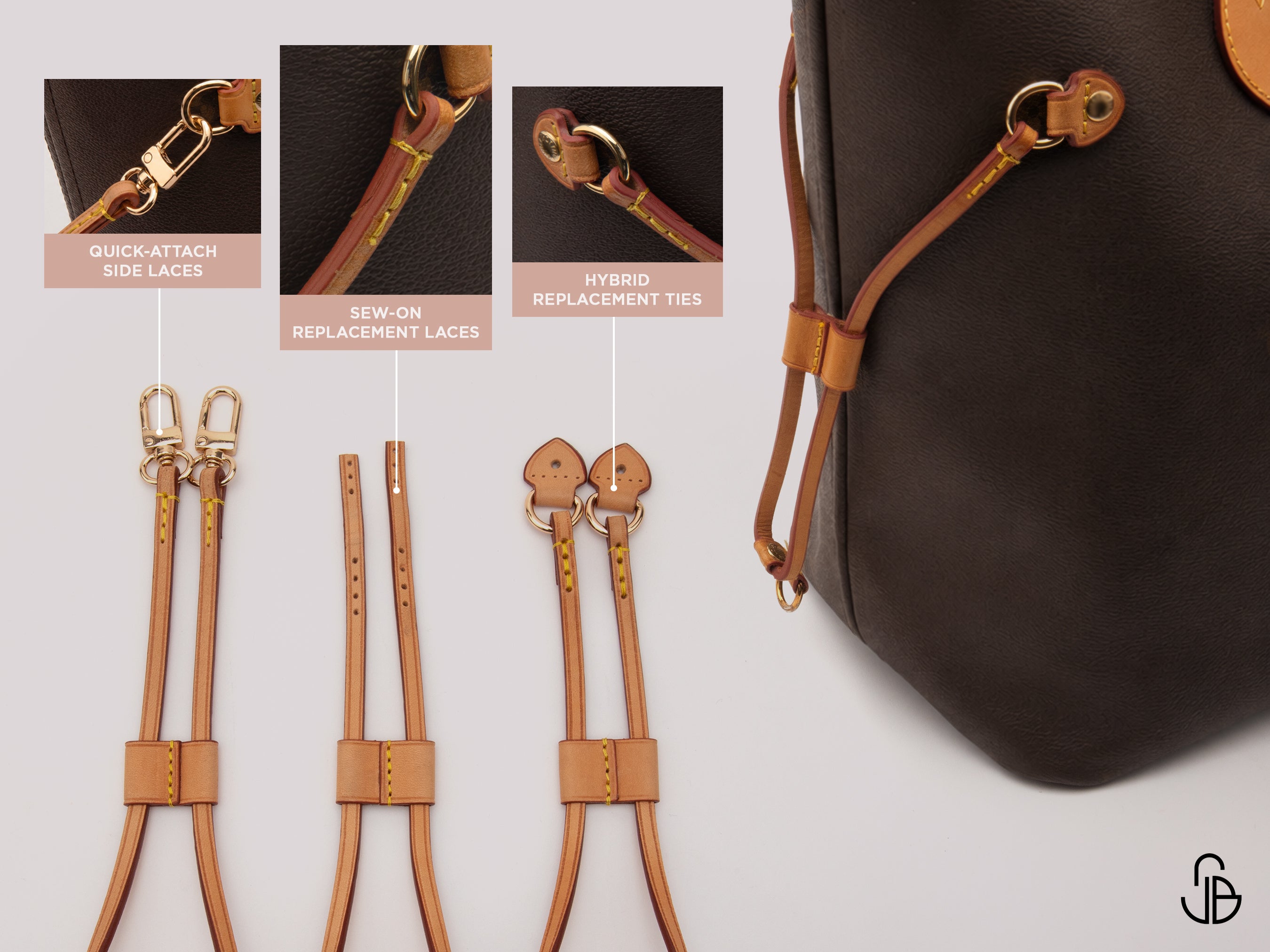 Neverfull Side Strap Replacement, Leather Replacement Straps, PM MM GM, Quick Attach or Sew-On