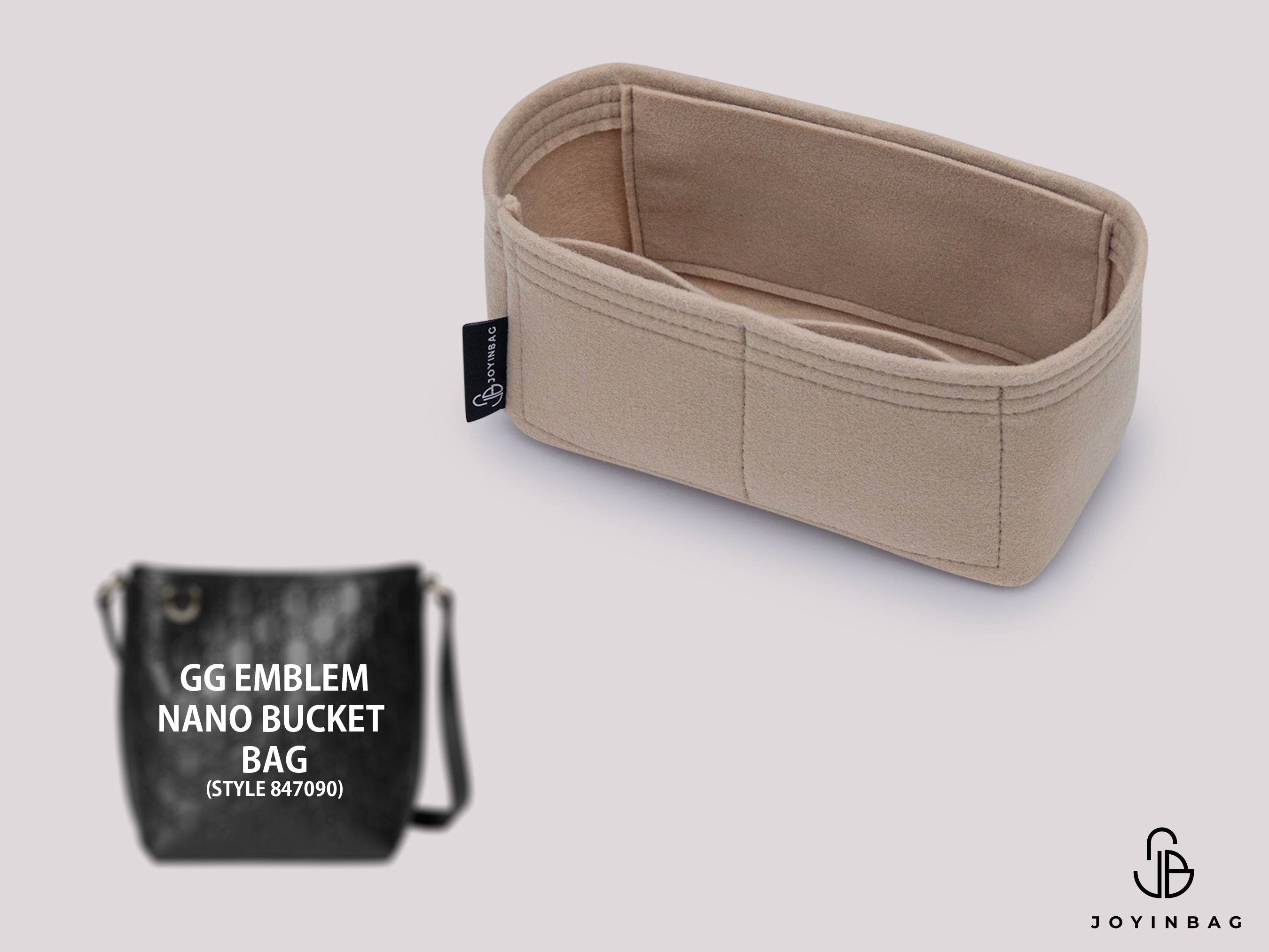 GG Emblem Nano Bucket Bag Organizer – 3 Inside Pockets & Dual-Layer Base