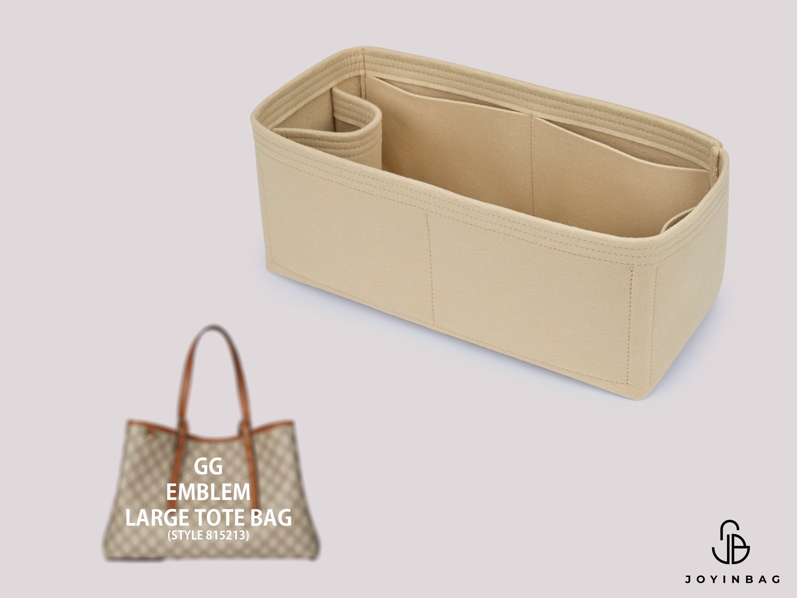 GG Emblem Large Tote Bag Organizer – Custom Insert with Inside & External Pockets