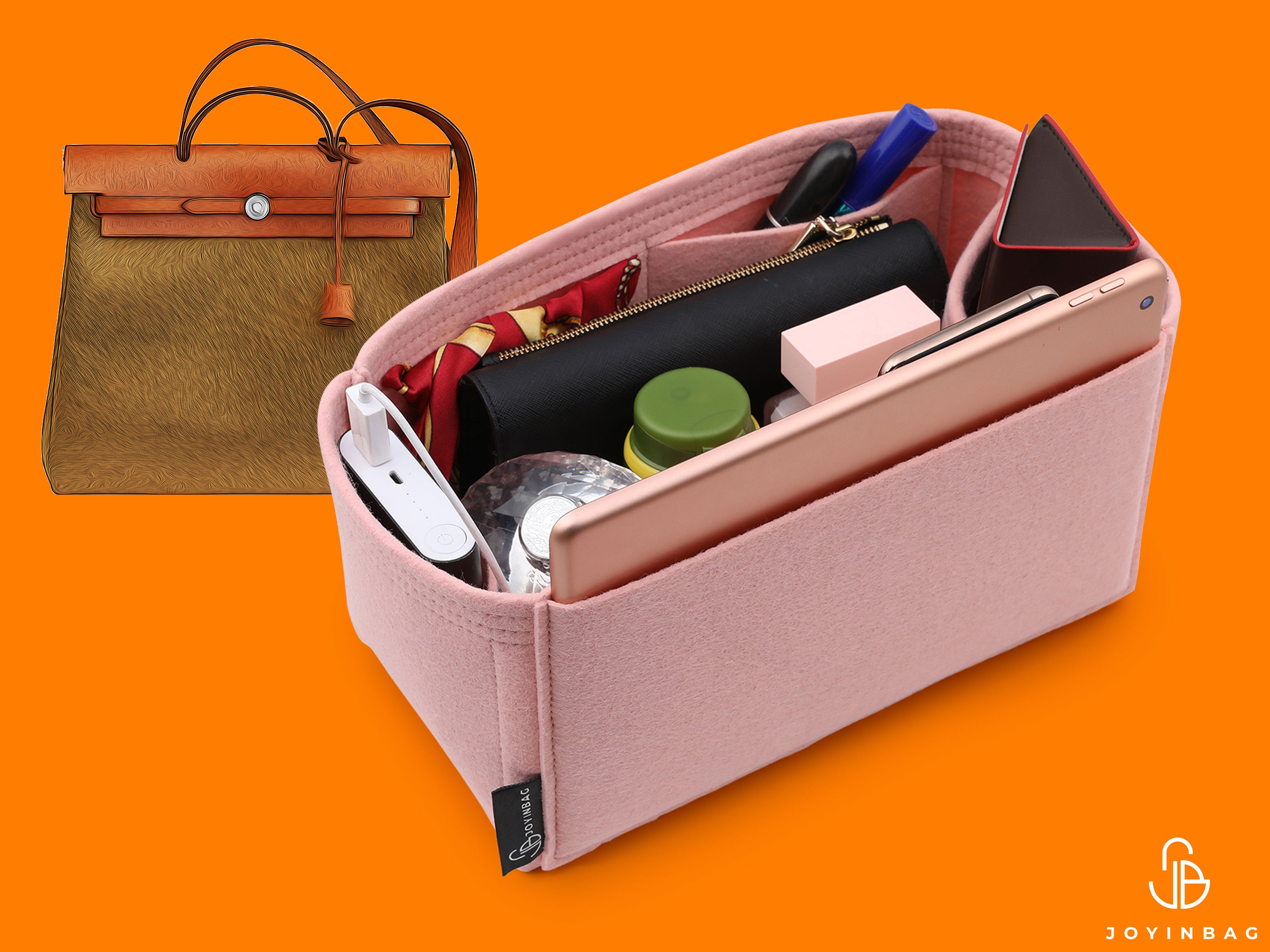 Tote Bag Organizer For Hermes Herbag 39 Bag with Single Bottle Holder